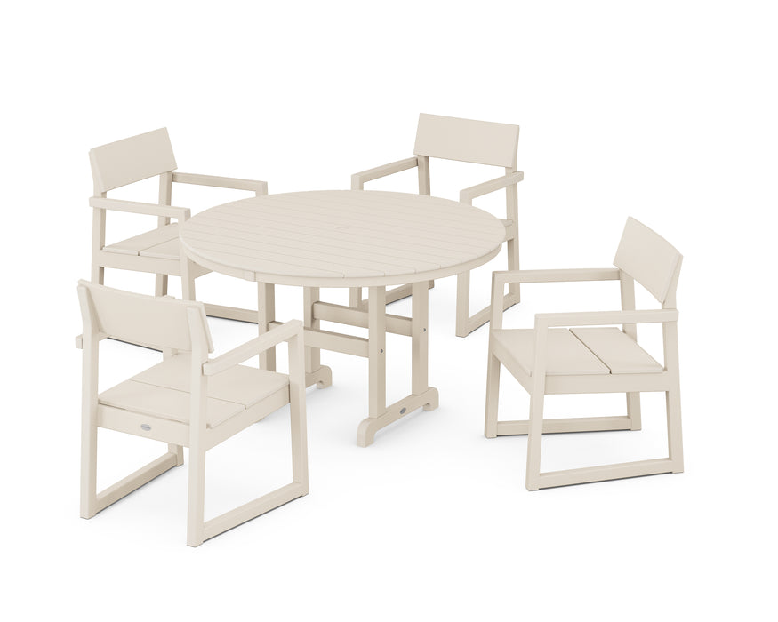 POLYWOOD EDGE 5-Piece Round Farmhouse Dining Set in Sand