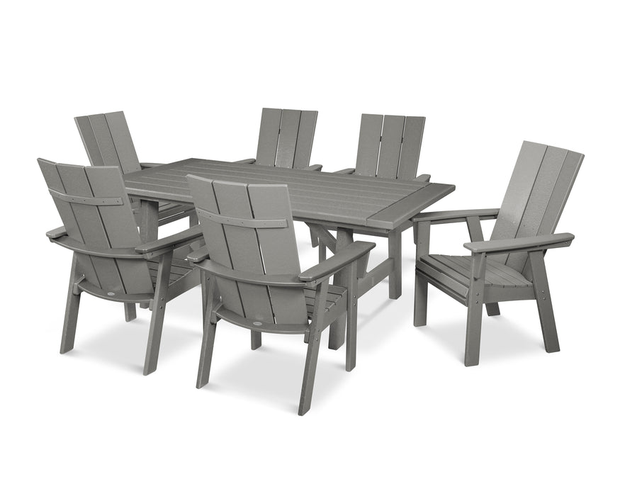 POLYWOOD Modern Curveback Adirondack 7-Piece Rustic Farmhouse Dining Set in Slate Grey