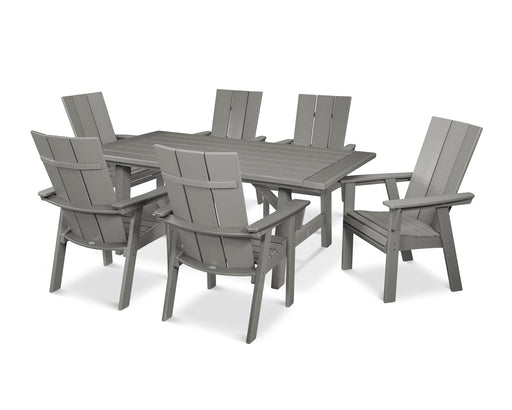 POLYWOOD Modern Curveback Adirondack 7-Piece Rustic Farmhouse Dining Set in Slate Grey image