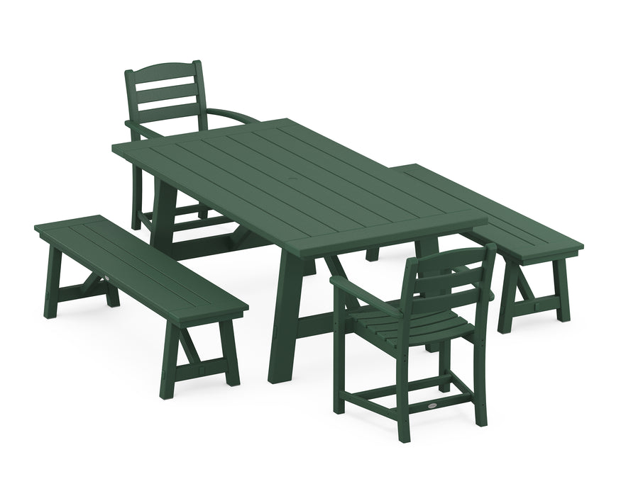 POLYWOOD La Casa Cafe 5-Piece Rustic Farmhouse Dining Set With Benches in Green image