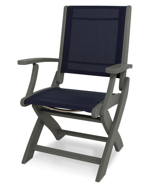 POLYWOOD Coastal Folding Chair in Slate Grey / Navy Blue Sling image