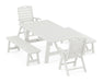 POLYWOOD Nautical Highback Chair 5-Piece Rustic Farmhouse Dining Set With Benches in Vintage White image