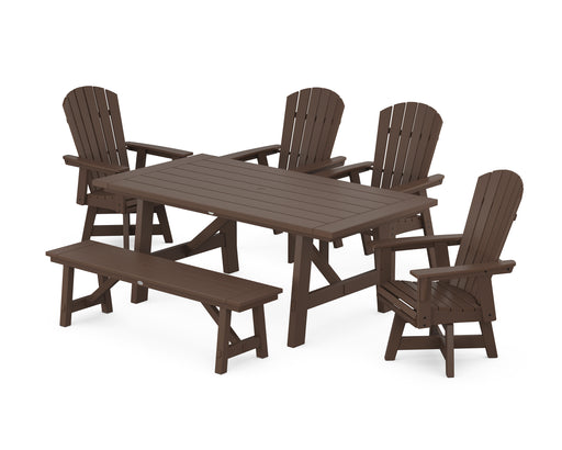 POLYWOOD Nautical Adirondack Swivel 6-Piece Rustic Farmhouse Dining Set With Trestle Legs in Mahogany image