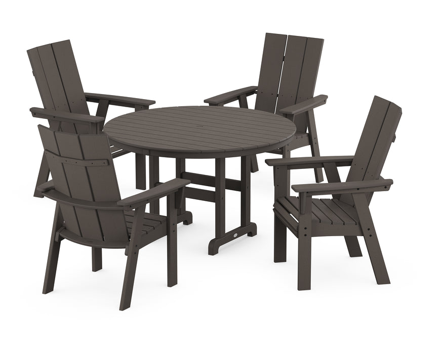 POLYWOOD Modern Curveback Adirondack 5-Piece Round Farmhouse Dining Set in Vintage Coffee