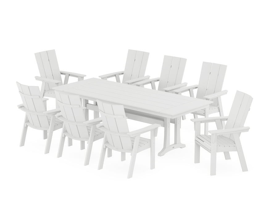 POLYWOOD Modern Curveback Adirondack 9-Piece Farmhouse Dining Set with Trestle Legs in White