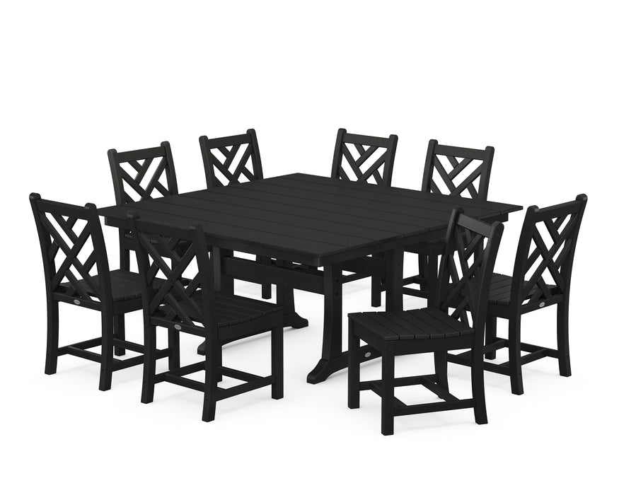 POLYWOOD Chippendale 9-Piece Farmhouse Trestle Dining Set in Black