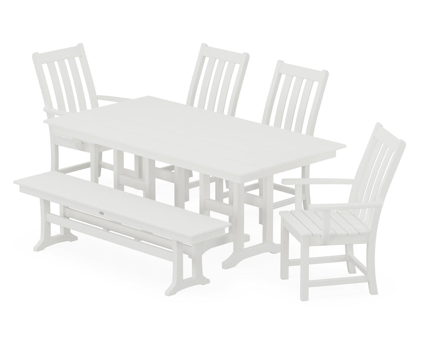 POLYWOOD Vineyard 6-Piece Farmhouse Dining Set with Bench in Vintage White