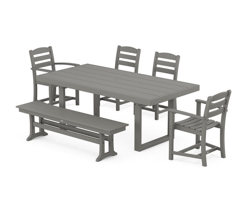 POLYWOOD La Casa Cafe 6-Piece Dining Set with Bench in Slate Grey