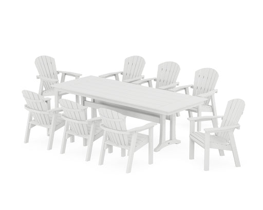 POLYWOOD Seashell 9-Piece Farmhouse Dining Set with Trestle Legs in White image