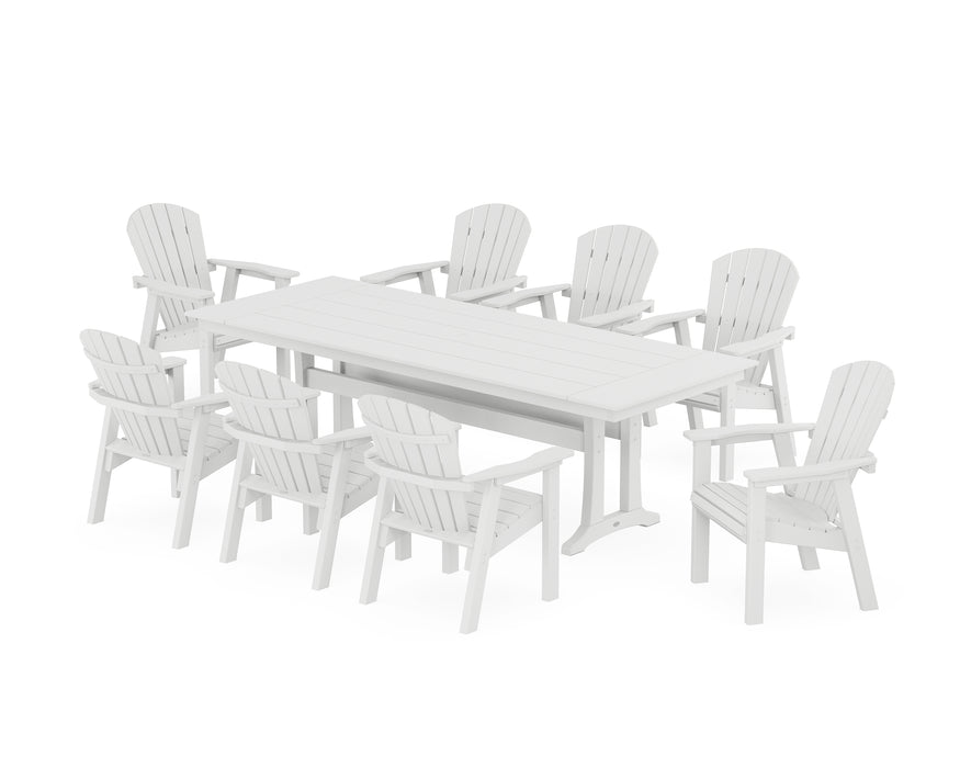 POLYWOOD Seashell 9-Piece Farmhouse Dining Set with Trestle Legs in White image