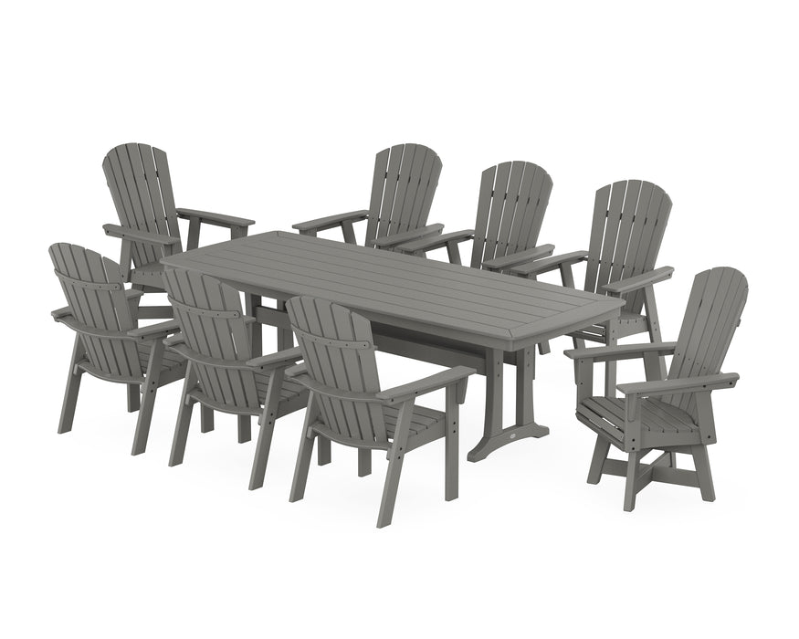 POLYWOOD Nautical Curveback Adirondack Swivel 9-Piece Dining Set with Trestle Legs in Slate Grey image