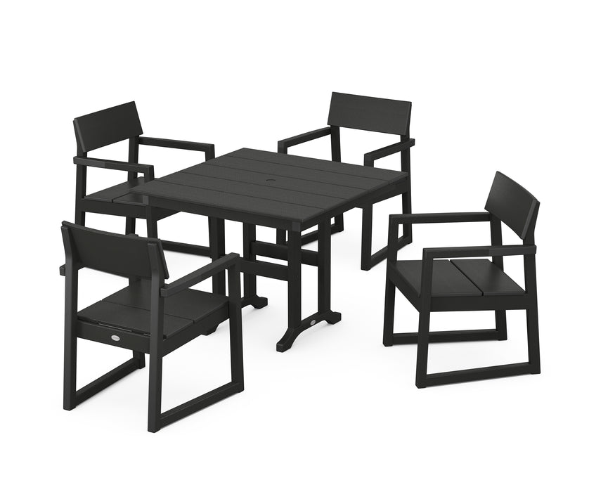 POLYWOOD EDGE 5-Piece Farmhouse Dining Set in Black