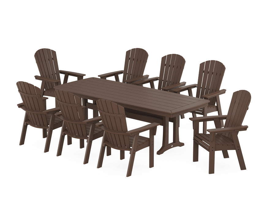 POLYWOOD Nautical Curveback Adirondack 9-Piece Dining Set with Trestle Legs in Mahogany image