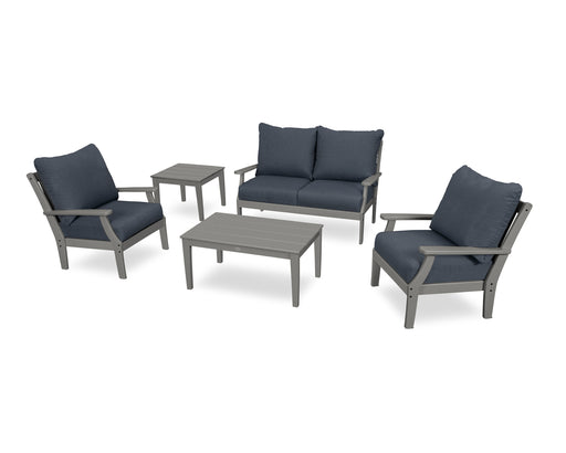 POLYWOOD Braxton 5-Piece Deep Seating Set in Slate Grey / Sancy Denim image