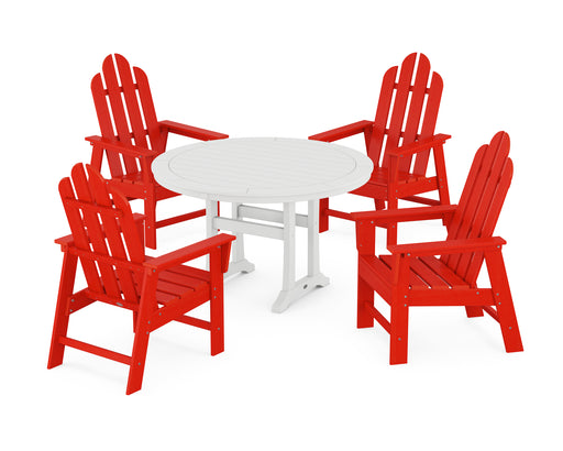 POLYWOOD Long Island 5-Piece Round Dining Set with Trestle Legs in Sunset Red / White image