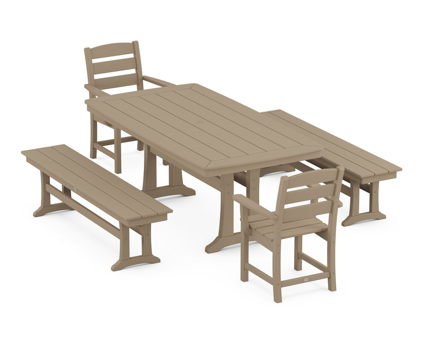 POLYWOOD Lakeside 5-Piece Dining Set with Trestle Legs in Vintage Sahara