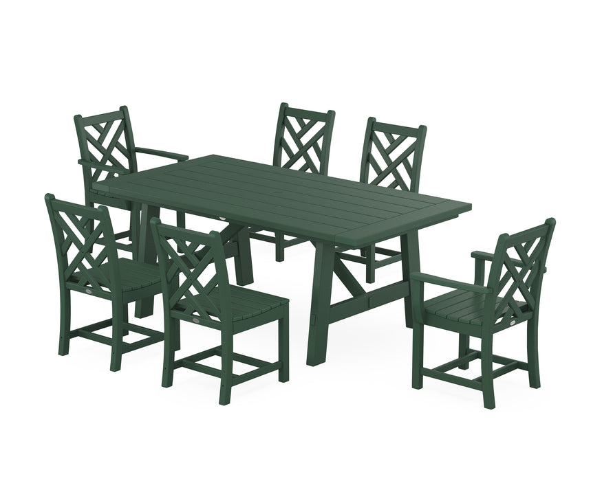 POLYWOOD Chippendale 7-Piece Rustic Farmhouse Dining Set in Green