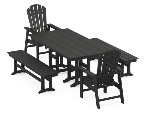 POLYWOOD South Beach 5-Piece Farmhouse Dining Set with Benches in Black image