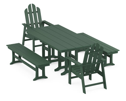 POLYWOOD Long Island 5-Piece Farmhouse Dining Set with Benches in Green image