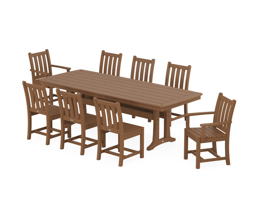 POLYWOOD Traditional Garden 9-Piece Dining Set with Trestle Legs in Teak image