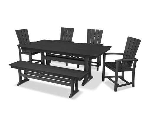 POLYWOOD Quattro 6-Piece Farmhouse Dining Set with Trestle Legs and Bench in Black image