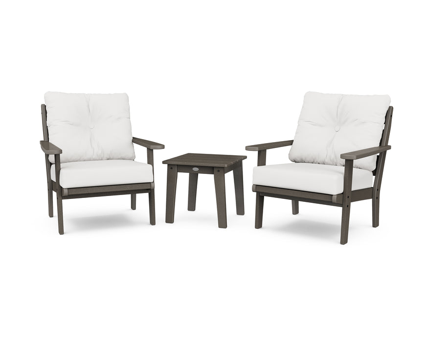 POLYWOOD Lakeside 3-Piece Deep Seating Chair Set in Vintage Coffee / Natural Linen