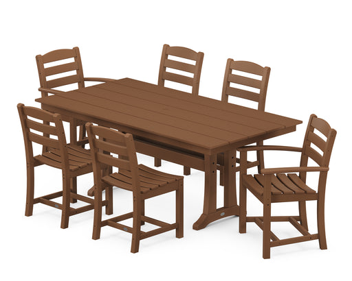 POLYWOOD La Casa Cafe 7-Piece Farmhouse Trestle Dining Set in Teak image