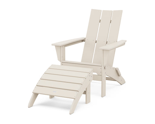 POLYWOOD Modern Folding Adirondack Chair 2-Piece Set with Ottoman in Sand image