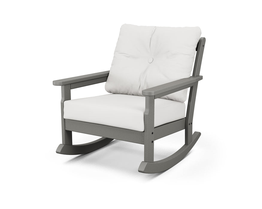 POLYWOOD Vineyard Deep Seating Rocking Chair in Slate Grey / Natural Linen