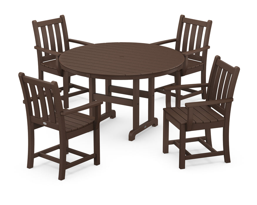 POLYWOOD Traditional Garden 5-Piece Round Farmhouse Dining Set in Mahogany image