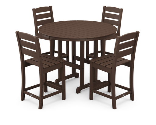 POLYWOOD Lakeside 5-Piece Farmhouse Round Side Chair Counter  Set in Mahogany image