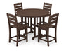 POLYWOOD Lakeside 5-Piece Farmhouse Round Side Chair Counter  Set in Mahogany image