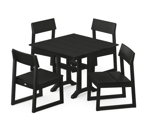 POLYWOOD EDGE 5-Piece Farmhouse Trestle Side Chair Dining Set in Black image