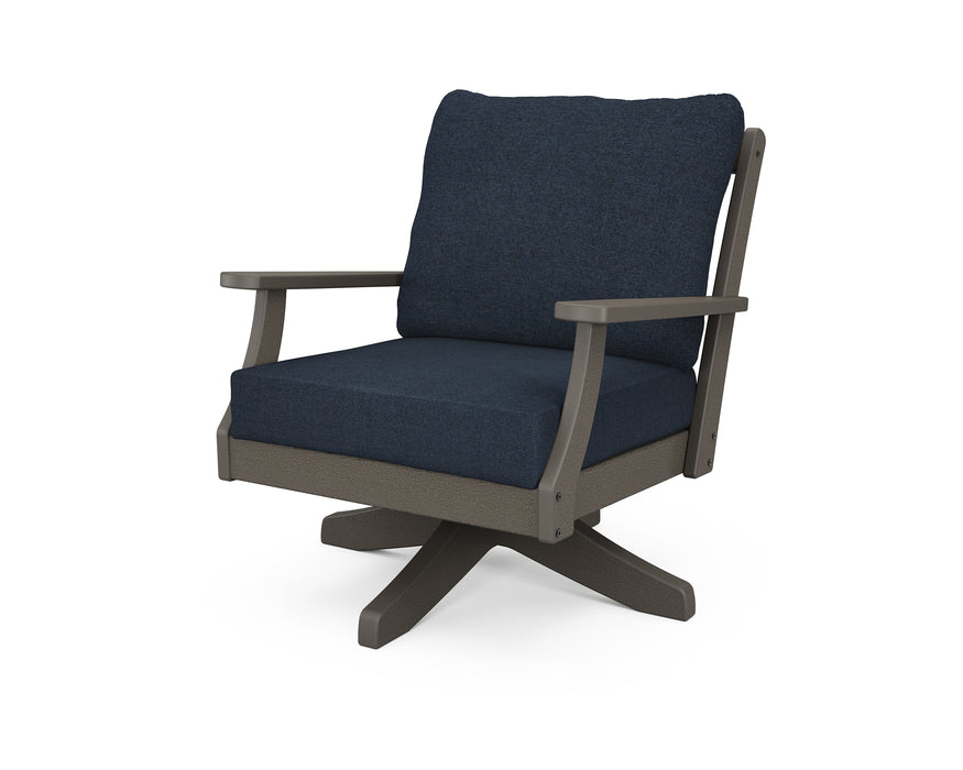 POLYWOOD Braxton Deep Seating Swivel Chair in Vintage Coffee / Marine Indigo