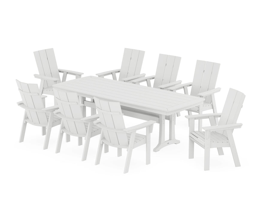 POLYWOOD Modern Curveback Adirondack 9-Piece Dining Set with Trestle Legs in White image