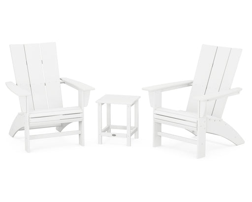 POLYWOOD Modern 3-Piece Curveback Adirondack Set with Long Island 18" Side Table in White image