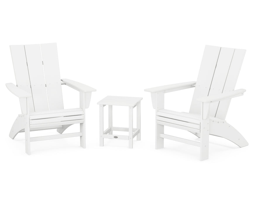 POLYWOOD Modern 3-Piece Curveback Adirondack Set with Long Island 18" Side Table in White image