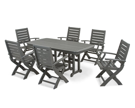 POLYWOOD Signature Folding Chair 7-Piece Dining Set in Slate Grey image