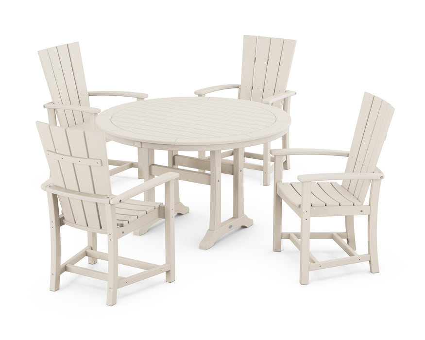 POLYWOOD Quattro 5-Piece Round Dining Set with Trestle Legs in Sand image