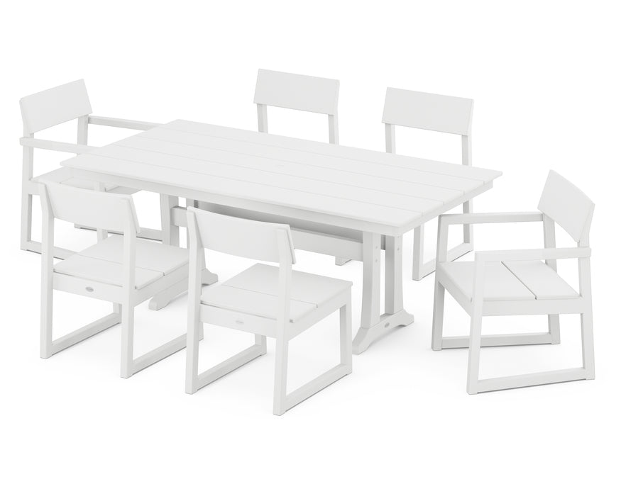 POLYWOOD EDGE 7-Piece Farmhouse Trestle Dining Set in White