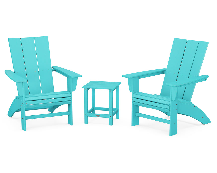 POLYWOOD Modern 3-Piece Curveback Adirondack Set with Long Island 18" Side Table in Aruba image