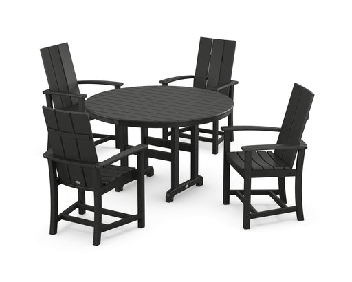 POLYWOOD Modern Adirondack 5-Piece Round Farmhouse Dining Set in Black image