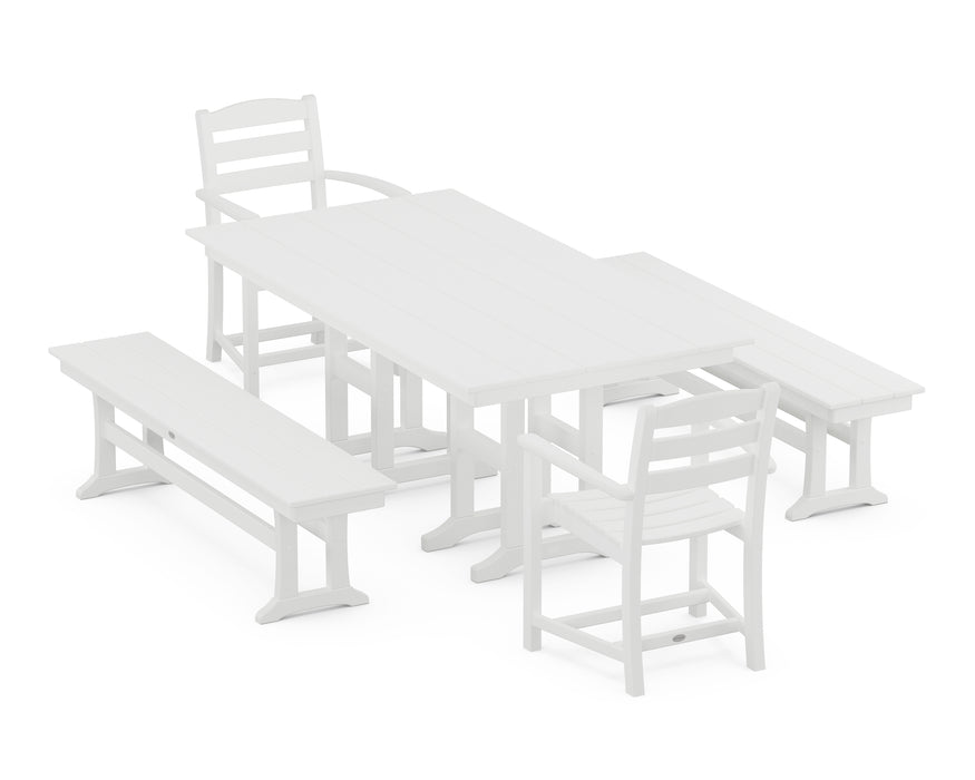 POLYWOOD La Casa Cafe 5-Piece Farmhouse Dining Set with Benches in White