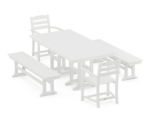 POLYWOOD La Casa Cafe 5-Piece Farmhouse Dining Set with Benches in White image