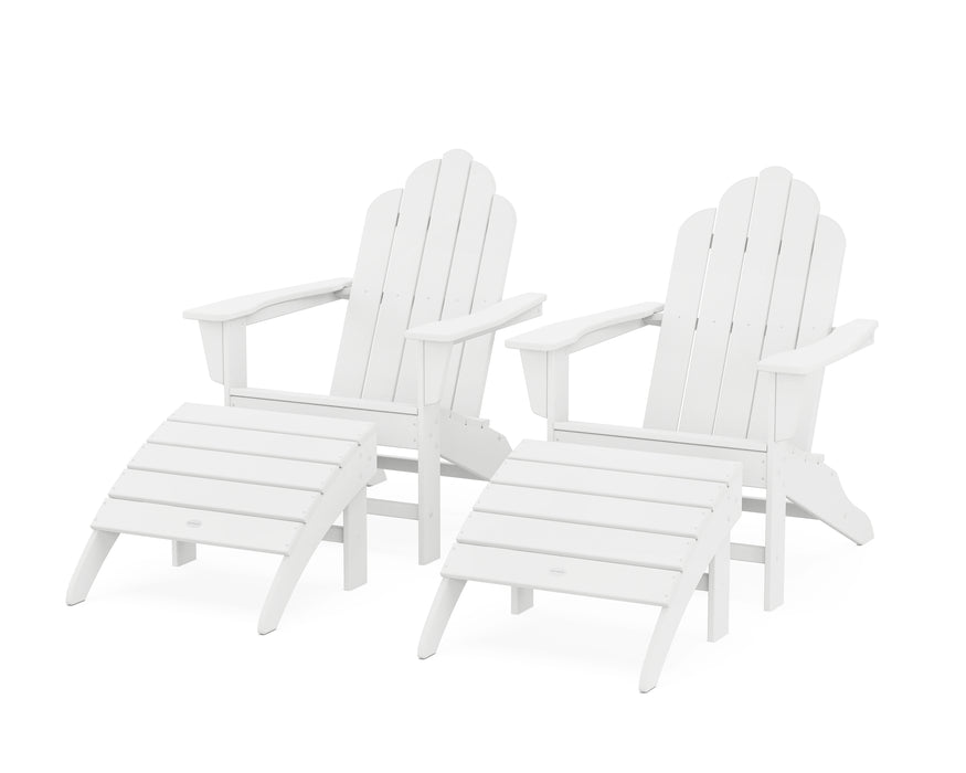 POLYWOOD Long Island Adirondack Chair 4-Piece Set with Ottomans in White image