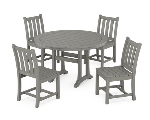 POLYWOOD Traditional Garden Side Chair 5-Piece Round Dining Set With Trestle Legs in Slate Grey image