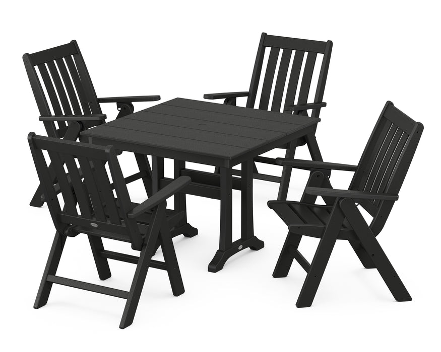 POLYWOOD Vineyard Folding 5-Piece Farmhouse Dining Set With Trestle Legs in Black