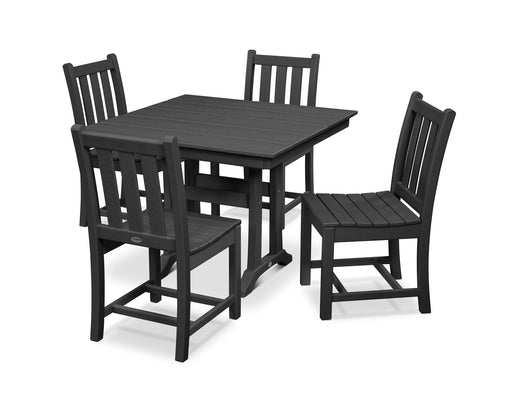 POLYWOOD Traditional Garden 5-Piece Farmhouse Trestle Dining Set in Black image