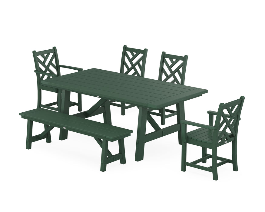 POLYWOOD Chippendale 6-Piece Rustic Farmhouse Dining Set With Bench in Green