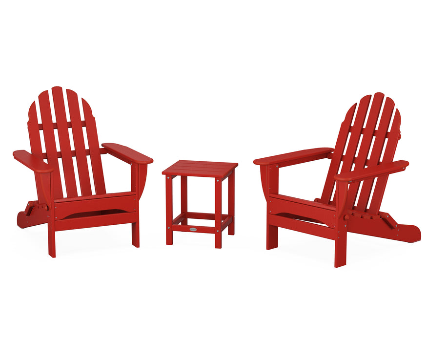 POLYWOOD Classic Folding Adirondack 3-Piece Set with Long Island 18" Side Table in Crimson Red